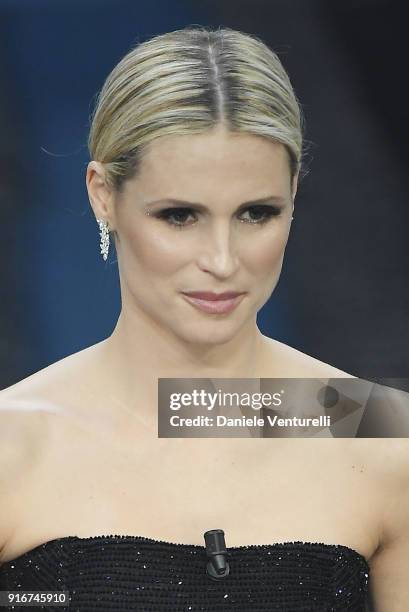 Michelle Hunziker attends the closing night of the 68. Sanremo Music Festival on February 10, 2018 in Sanremo, Italy.