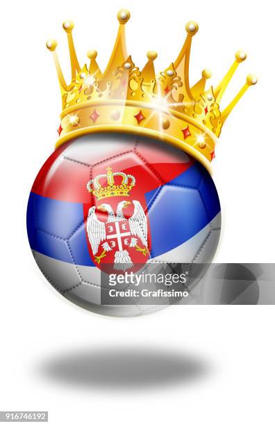 serbia soccer ball with serbian flag and crown isolated on white - serbian flag stock illustrations