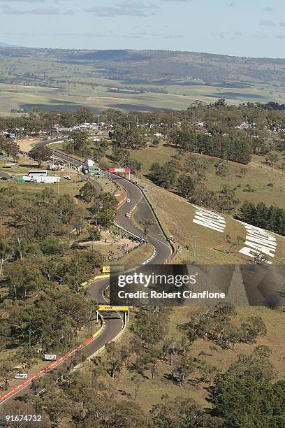 An aerial view of part of the circuit know as the Esses and the Dipper during pratice for the Bathurst 1000, which is round 10 of the V8 Supercars...