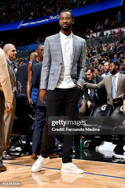 Terrence Ross of the Orlando Magic looks on during the game against the Milwaukee Bucks on February 10 2018 at Amway Center in Orlando, Florida. NOTE...