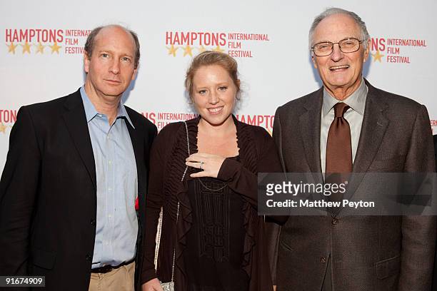 Program director of the Alfred P. Sloan Foundation Doron Weber, director Amy Redford, and actor Alan Alda arrive at the Sloan Retrospective as part...