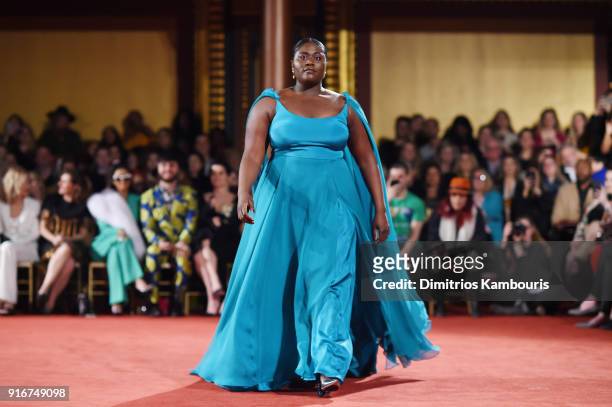 Actress Danielle Brooks walks the runway at the Christian Siriano fashion show during New York Fashion Week at Grand Lodge on February 10, 2018 in...