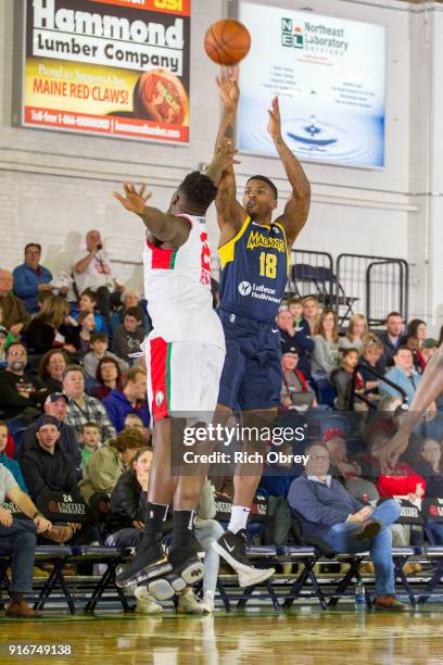 DeQuan Jones of the Fort Wayne Mad Ants shoots the ball against the Maine Red Claws during the NBA G-League on February 10, 2018 at the Portland Expo...