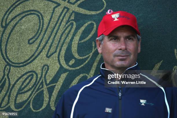 Fred Couples, Captain of the USA Team looks on during the Day Two Fourball Matches of The Presidents Cup at Harding Park Golf Course on October 9,...