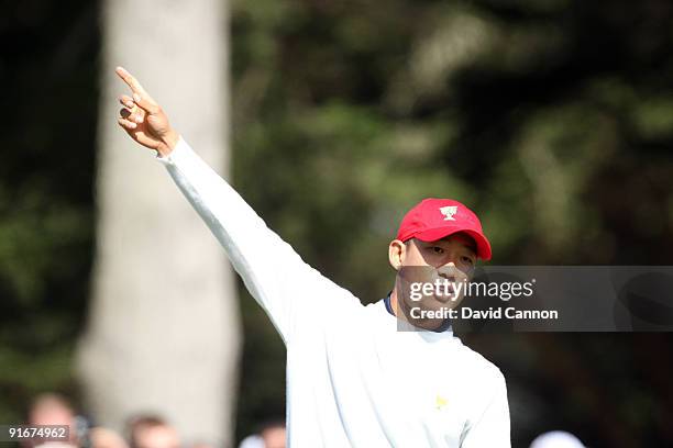 Anthony Kim of the USA Team hits his tee shot at the 6th hole during the Day Two Fourball Matches in The Presidents Cup at Harding Park Golf Course...