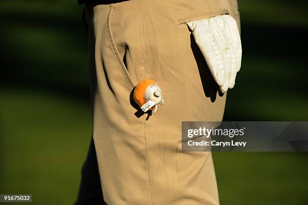 Detail of Ryo Ishikawa's golf glove & pocket during the second round four-ball matches for The Presidents Cup at Harding Park Golf Club on October 9,...