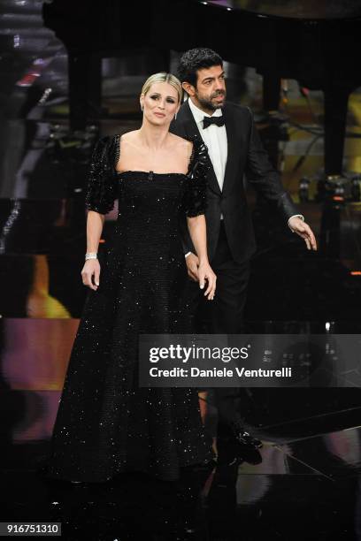 Michelle Hunziker and Pierfrancesco Favino attend the closing night of the 68. Sanremo Music Festival on February 10, 2018 in Sanremo, Italy.