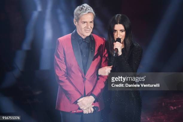 Claudio Baglioni and Laura Pausini attend the closing night of the 68. Sanremo Music Festival on February 10, 2018 in Sanremo, Italy.