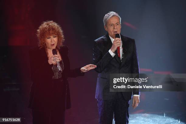 Fiorella Mannoia and Claudio Baglioni attend the closing night of the 68. Sanremo Music Festival on February 10, 2018 in Sanremo, Italy.