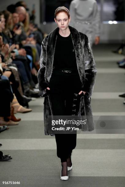 Natalie Westling walks the runway at Alexander Wang during New York Fashion Week at 4 Times Square on February 10, 2018 in New York City.