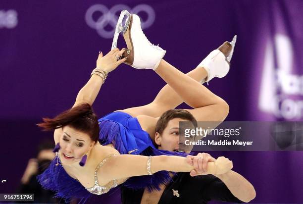 Ekaterina Bobrova and Dmitri Soloviev of Olympic Athlete from Russia compete in the Figure Skating Team Event - Ice Dance - Short Dance on day two of...