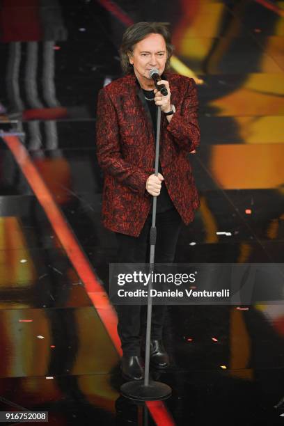 Red Canzian attends the closing night of the 68. Sanremo Music Festival on February 10, 2018 in Sanremo, Italy.