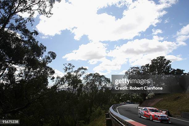 Paul Dumbrell drives the Holden Racing Team Holden during pratice for the Bathurst 1000, which is round 10 of the V8 Supercars Championship Series at...