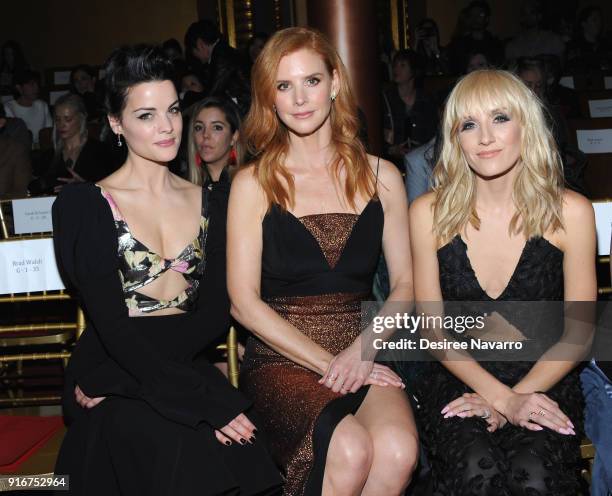 Actress Jaimie Alexander, Sarah Rafferty and Nastia Liukin attend the Christian Siriano fashion show during New York Fashion Week at the Grand Lodge...