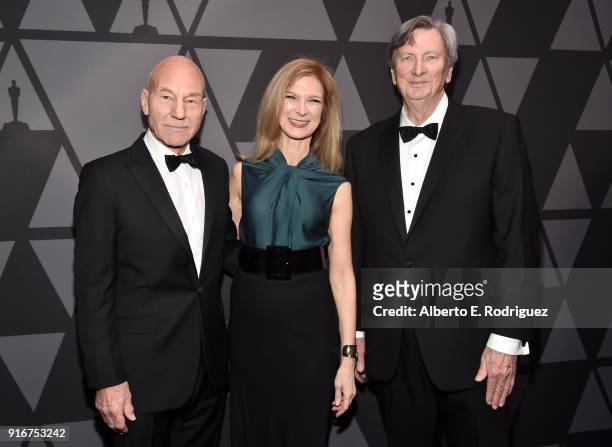 Patrick Stewart, Academy CEO Dawn Hudson, and Academy President John Bailey attend the Academy of Motion Picture Arts and Sciences' Scientific and...