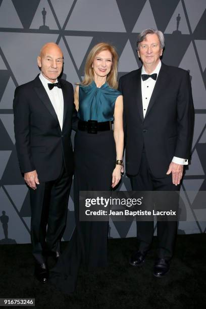 Patrick Stewart, Academy CEO Dawn Hudson, and Academy President John Bailey attend the Academy of Motion Picture Arts and Sciences' Scientific and...