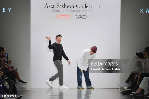 Designers Jarno Leppanen and Key Chow walk the runway for Ka Wa Key at Asia Fashion Collection during New York Fashion Week: The Shows Gallery II at...
