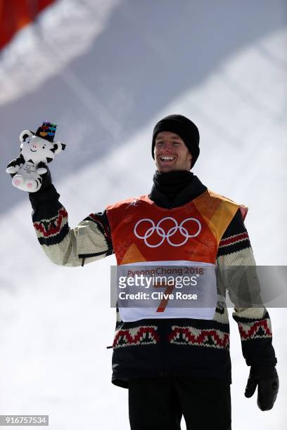 Silver medalist Max Parrot of Canada poses during the victory ceremony for the Snowboard Men's Slopestyle Final on day two of the PyeongChang 2018...