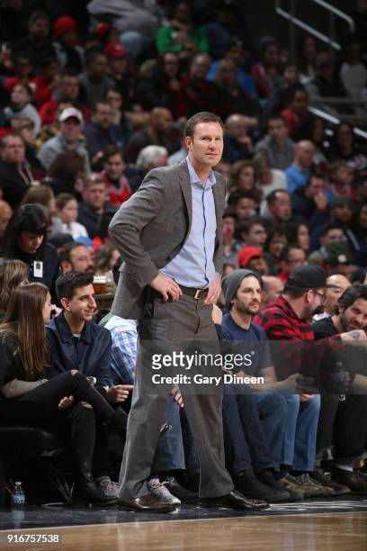 Head Coach Fred Hoiberg of the Chicago Bulls looks on during the game against the Washington Wizards on February 10, 2018 at the United Center in...