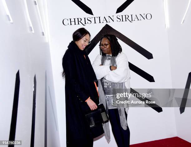 Jerzey Dean and Whoopi Goldberg pose backstage at the Christian Siriano show at The Grand Lodge on February 10, 2018 in New York City.