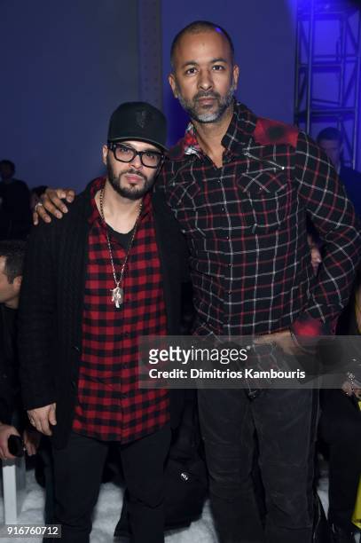 Richie Akiva and Ronnie Madra attend the Philipp Plein fashion show during New York Fashion Week: The Shows on February 10, 2018 in New York City.