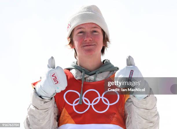 Redmond Gerard of United States celebrates after winning Gold during the Snowboard Men's Slopestyle Final on day two of the PyeongChang 2018 Winter...