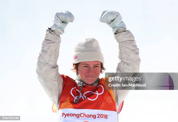 Redmond Gerard of United States celebrates after winning Gold during the Snowboard Men's Slopestyle Final on day two of the PyeongChang 2018 Winter...