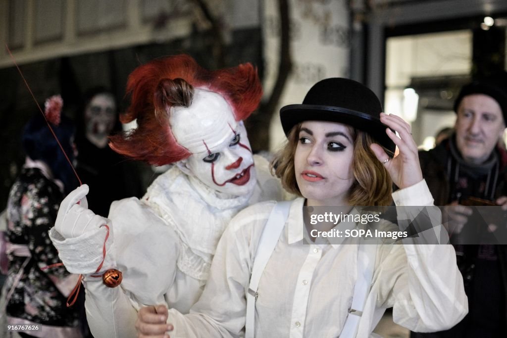 Participants seen with horror costumes during the Zombie...