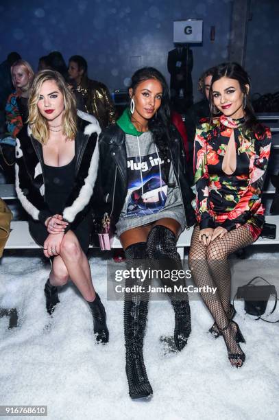 Maybelline New York hosts Kate Upton, Maya Jama and Victoria Justice front row, during the Phillipp Plein FW18 show at Duggal Greenhouse on February...