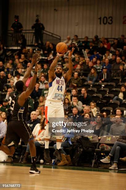 Moore of the Long Island Nets shoots the ball against the Wisconsin Herd during the NBA G-League on February 10, 2018 at the Menominee Nation Arena...