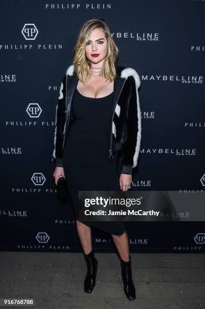 Maybelline New York hosts Kate Upton, Maya Jama and Victoria Justice front row, during the Phillipp Plein FW18 show at Duggal Greenhouse on February...