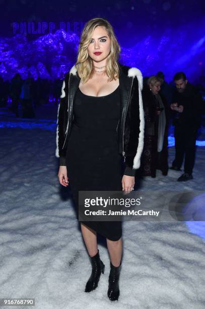 Maybelline New York hosts Kate Upton, Maya Jama and Victoria Justice front row, during the Phillipp Plein FW18 show at Duggal Greenhouse on February...