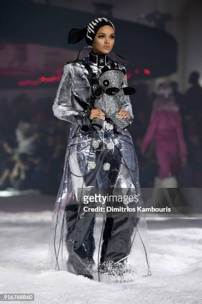 Halima Aden walks the runway during the Philipp Plein fashion show during New York Fashion Week: The Shows on February 10, 2018 in New York City.