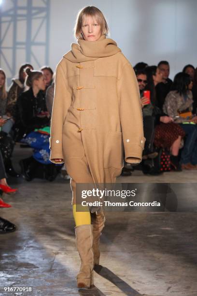 Model walks the runway wearing R13 Fall 2018 on February 10, 2018 in New York City.