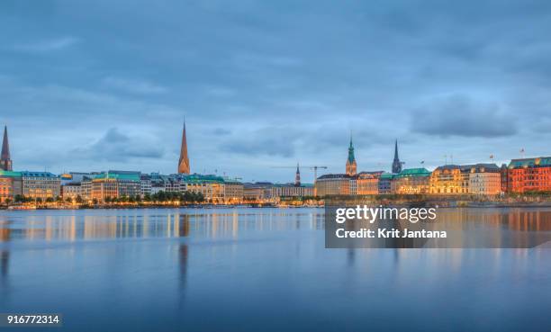 hamburg, germany at night - alster hamburg stock pictures, royalty-free photos & images