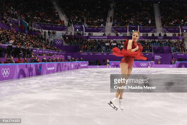 Carolina Kostner of Italy warms up before competing in the Figure Skating Team Event  Ladies Short Program on day two of the PyeongChang 2018...