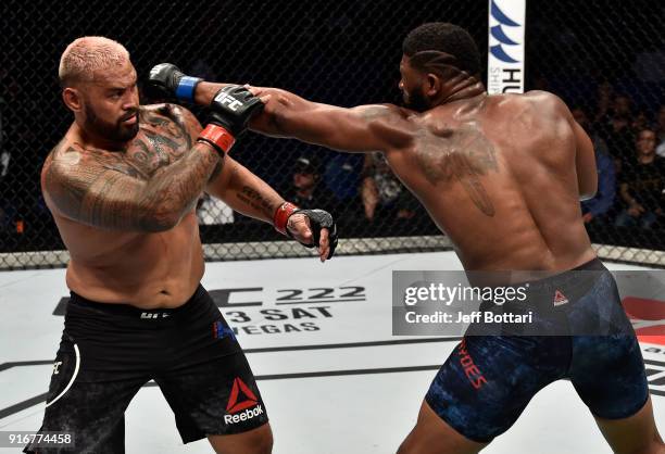 Curtis Blaydes punches Mark Hunt of New Zealand in their heavyweight bout during the UFC 221 event at Perth Arena on February 11, 2018 in Perth,...