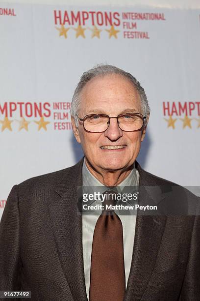 Actor Alan Alda arrives at the Sloan Retrospective as part of the 17th annual Hamptons International Film Festival at Guild Hall on October 9, 2009...