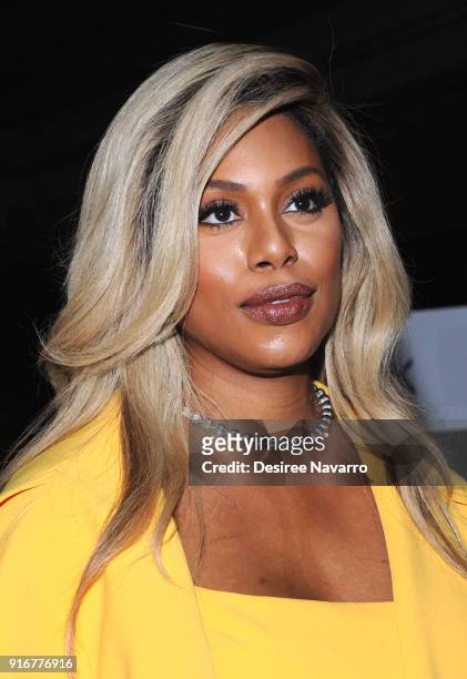 Actress Laverne Cox attends the Christian Siriano fashion show during New York Fashion Week at the Grand Lodge on February 10, 2018 in New York City.