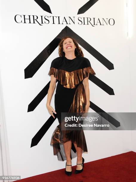 Molly Shannon poses backstage for the Christian Siriano fashion show during New York Fashion Week at the Grand Lodge on February 10, 2018 in New York...