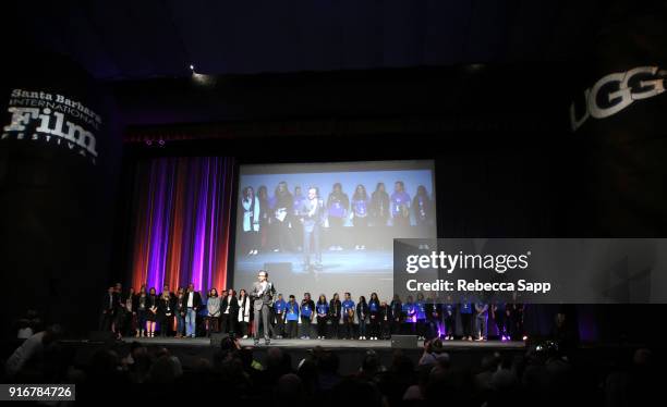 Executive director Roger Durling and volunteers speak onstage at the Closing Night Film: Santa Barbara Documentary Shorts during The 33rd Santa...