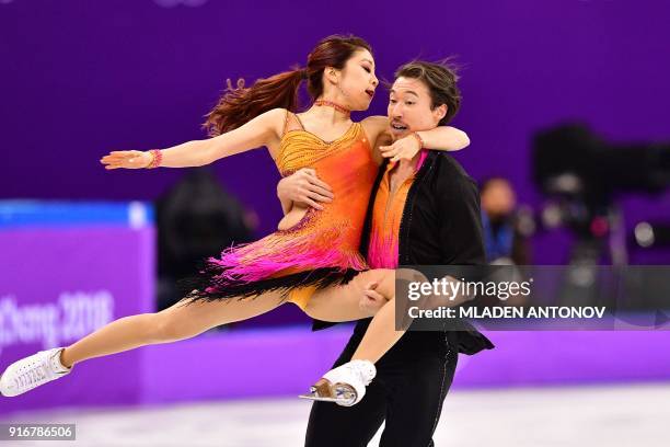 Japan's Kana Muramoto and Japan's Chris Reed compete in the figure skating team event ice dance short dance during the Pyeongchang 2018 Winter...