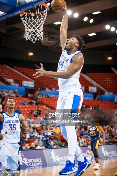 Dakari Johnson of the Oklahoma City Blue handles the ball against the Salt Lake City Stars on February 10, 2018 at the Cox Convention Center Arena in...