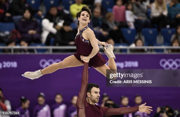 Canada's Meagan Duhamel and Canada's Eric Radford compete in the figure skating team event pair skating free skating during the Pyeongchang 2018...