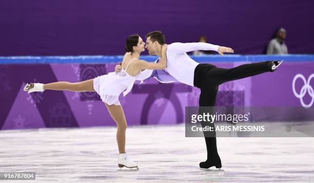 Russia's Natalia Zabiiako and Russia's Alexander Enbert compete in the figure skating team event pair skating free skating during the Pyeongchang...