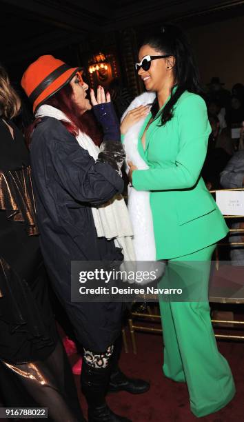 Designer Patricia Field and Rapper Cardi B attend the Christian Siriano fashion show during New York Fashion Week at the Grand Lodge on February 10,...