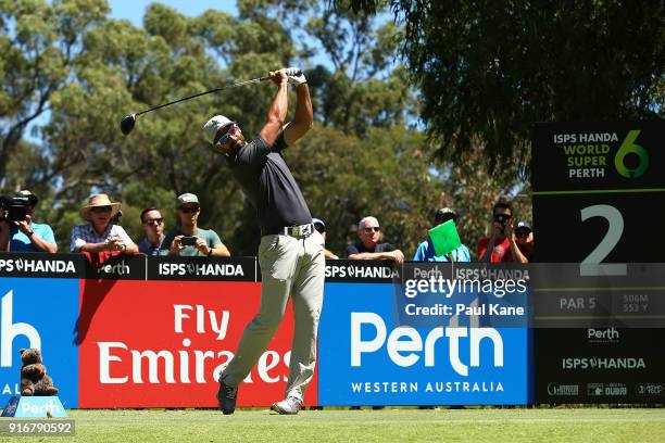 James Nitties of Australia plays his tee shot on the on the 2nd hole in the semi final match against Sam Horsfield of England during day four of the...