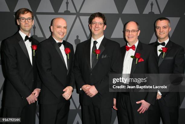 Adam Woodbury, George Elkoura, Dirk Van Gelder, Thomas Hahn and Rob Jensen attend the Academy of Motion Picture Arts and Sciences' Scientific and...