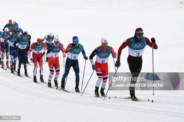 Athletes Switzerland's Dario Cologna, Norway's Martin Johnsrud Sundby, France's Jean Marc Gaillard, Norway's Johannes Hoesflot Klaebo, Canada's Alex...