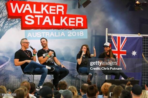 Katelyn Nacon and Tom Payne have fun during a panel session at Walker Stalker Con Melbourne 2018.